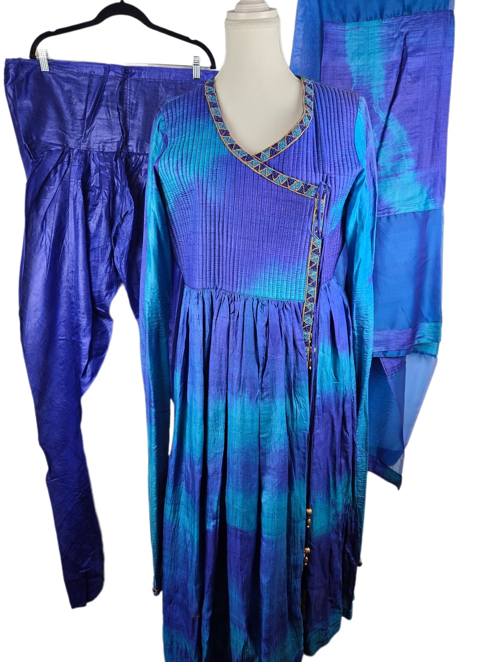 Vintage Private Collection Pure Silk Tie-Dye Anarkali Salwar Kameez Suit Set - 3